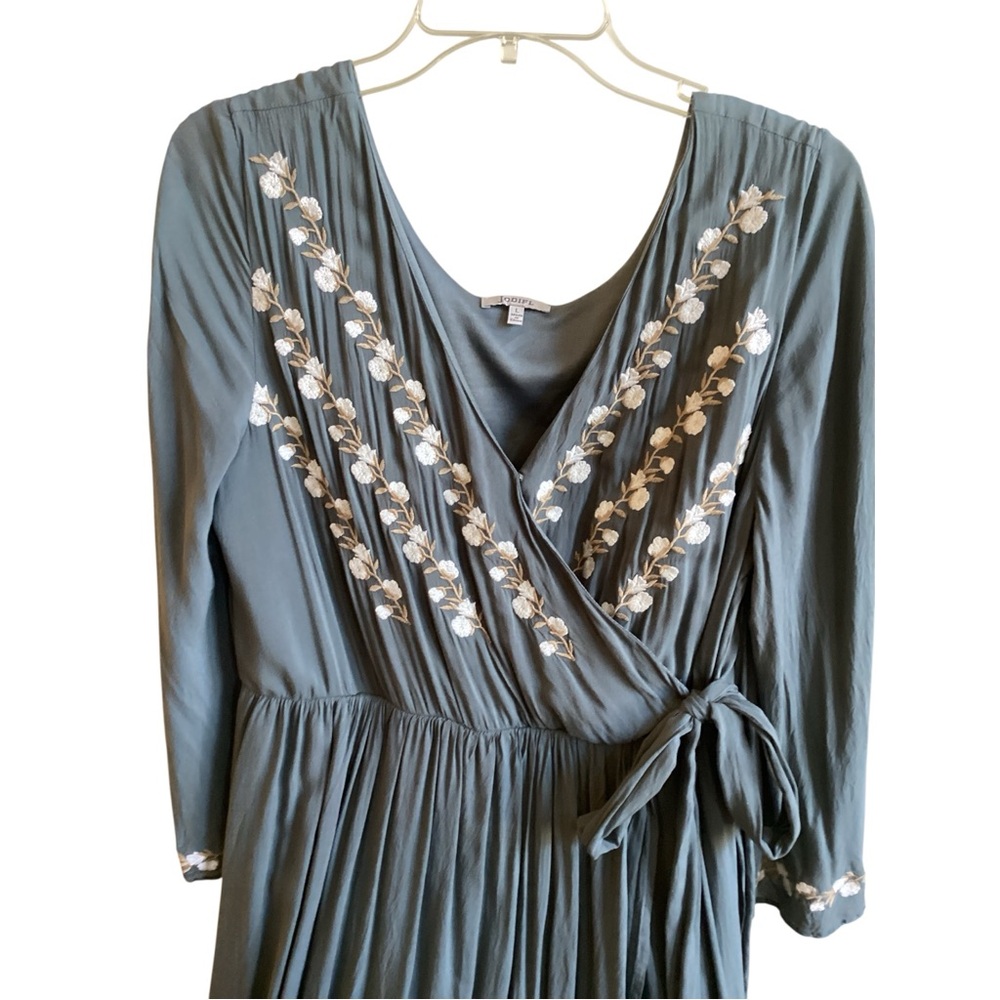 Jodifl Teal Embroidered Wrap Long Gown Dress Misses size L - Picture 5 of 9